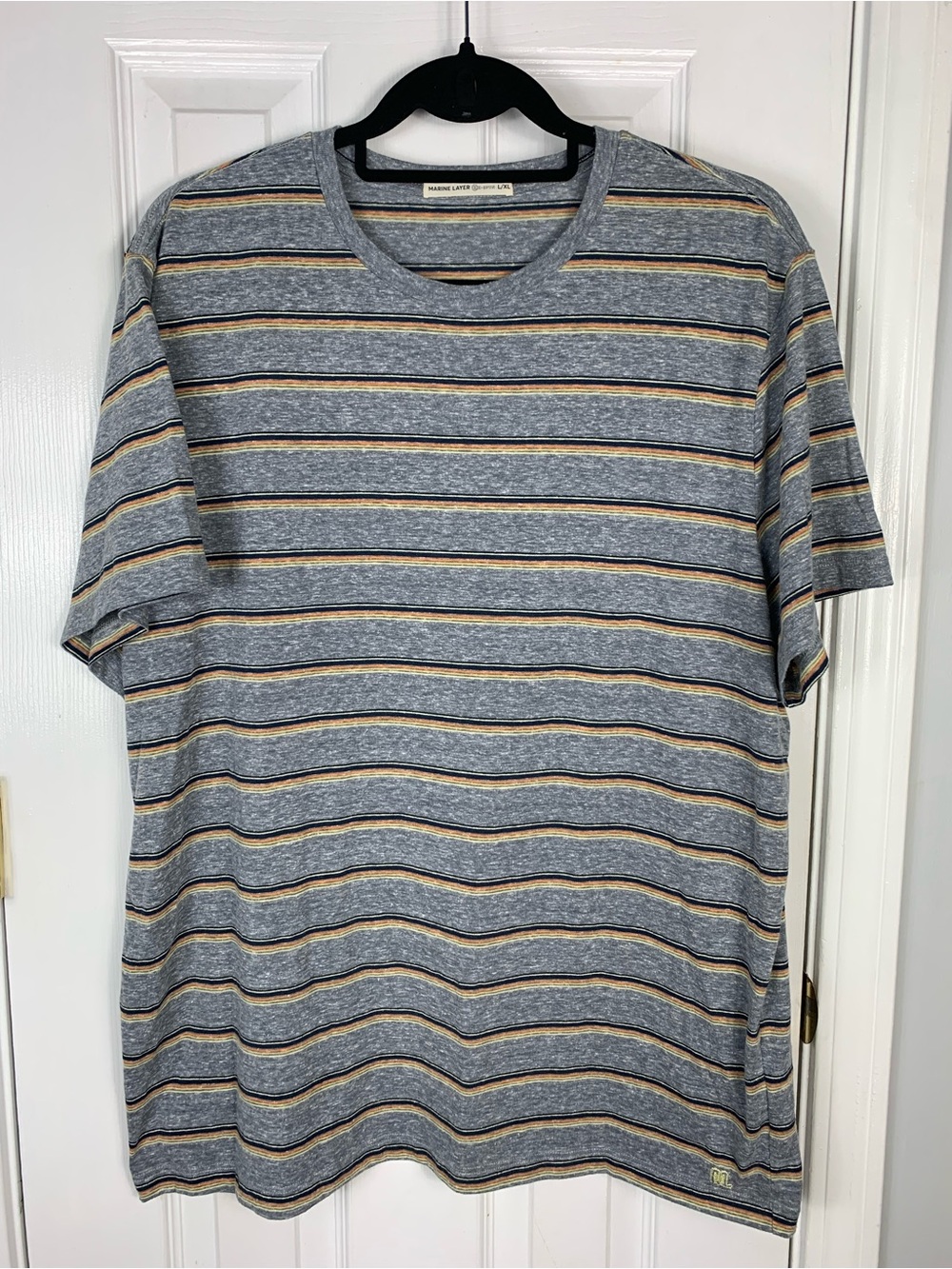 Marine Layer Respun Heather Gray Sunset Striped T-Shirt Size L/XL